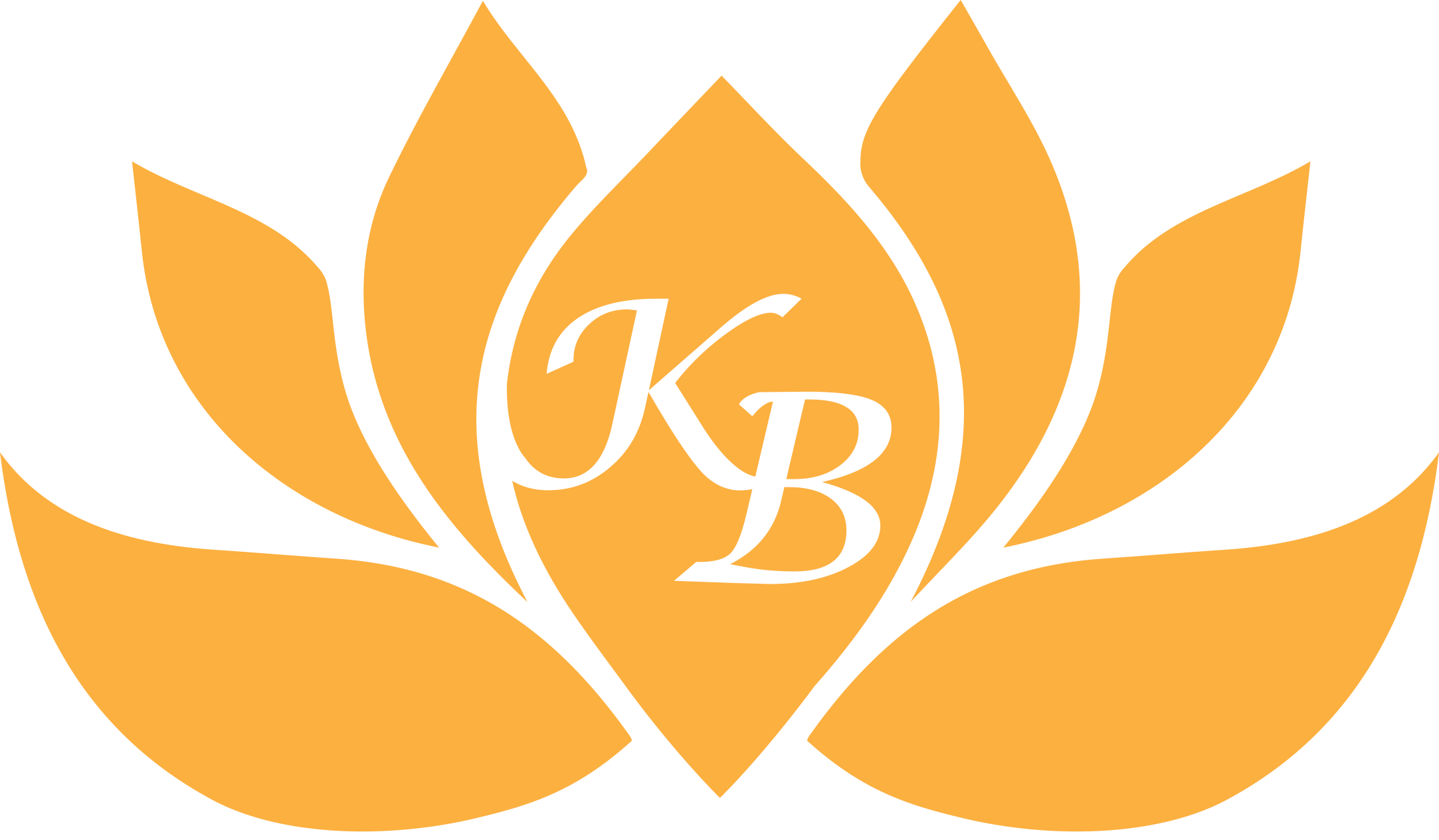 A stylized golden flower with six petals and the white letters SB in the center on a white background.